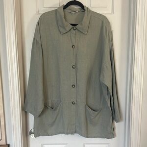 Bryn walker 100% linen olive button down shirt jacket w pockets medium